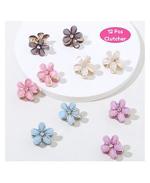 Puchku Flower Hair Mini rhinestone Clutcher  Multicolour - 12 Pieces