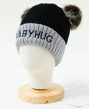 Babyhug Pom Pom Woollen Cap Large Size - Black