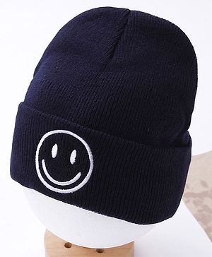Babyhug  Woollen Cap Smiley Design Large Size - Navy Blue