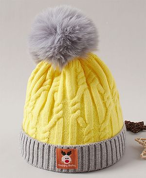 Babyhug Woollen Cap with Pompom - Yellow