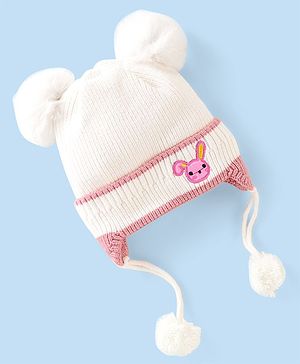 Babyhug Knit Bunny Applique Cap with Knot White - Diameter 11.5 cm