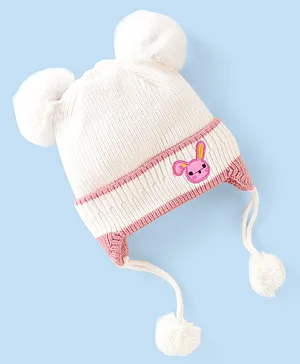 Babyhug Knit Bunny Applique Cap with Knot White - Diameter 12 cm