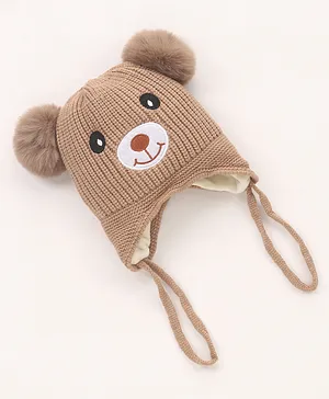 Babyhug  Pom Pom  Acrylic Woollen Cap Bear Design Small Size - Brown