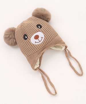 Babyhug  Pom Pom  Woollen Cap Bear Design Medium Size - Brown