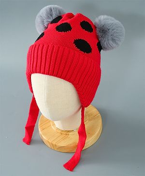 Babyhug Woollen Cap With Pom Pom Design - Red