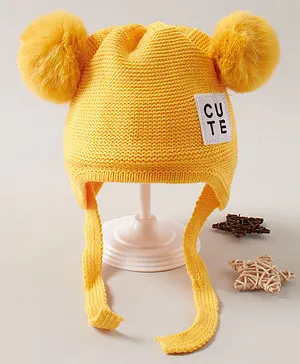 Babyhug Pom Pom Acrylic Woollen Cap Small Size - Yellow