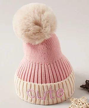 Babyhug Acrylic Woollen Cap with Pompom - Pink