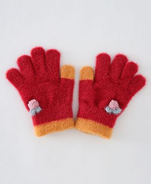 Babyhug Woollen Gloves Medium Size - Red
