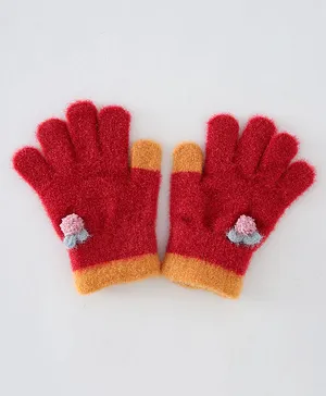 Babyhug Acrylic Woollen Gloves Medium Size - Red