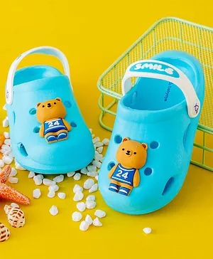 Babyoye Back Strap Closure Clogs with Bear Applique - Blue
