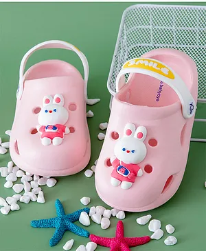 Babyoye Back Strap Closure Clogs with Bunny Applique - Pink