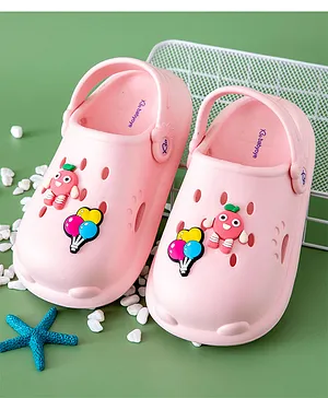Babyoye Back Strap Closure Clogs with Balloon Applique -  Light Pink
