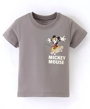 Doreme Cotton Knit Half Sleeves T-Shirt Mickey Mouse Print - Grey