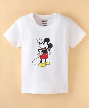 Doreme Cotton Knit Half Sleeves T-Shirt Mickey Mouse Print - Off White