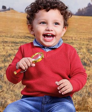 Babyhug Cotton Full Sleeves Solid Knit Pullover Sweater - Red