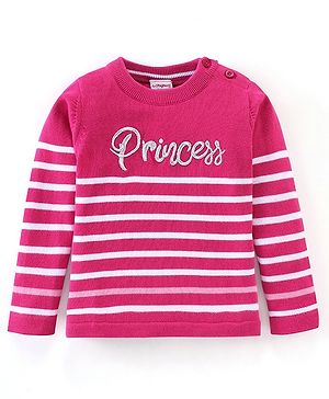 Babyhug 100% Cotton Knit Full Sleeves Striped Design Sweater - Pink
