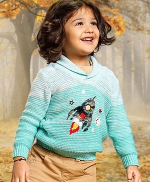 Babyhug Cotton Knit Full Sleeves Sweater with Sequin Design - Blue