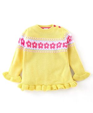 Babyhug Full Sleeves Sweater  Floral Design - Yellow