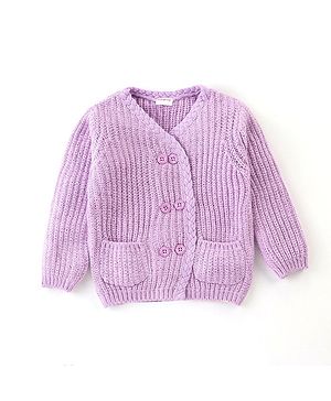 Babyhug Knit Full Sleeves Sweater  Solid Colour Pattern - Purple