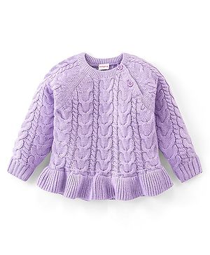 Babyhug Knit Full Sleeves Sweater With Cable Knit Design - Lavender