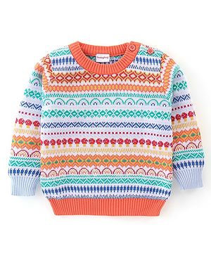 Babyhug 100% Cotton Full Sleeves Chevron Design Sweater - Multicolor