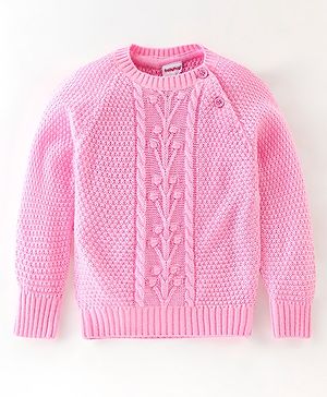 Babyhug Full Sleeves Cable Knit Design Sweater - Light Pink