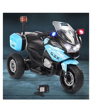 Babyhug Battery Operated Three Wheel Ride on Bike - Blue| With Music & Lights| Pre-loaded Music with USB & AUX| Easy to Assemble| Comfortable Seat| Easy to Operate| Rechargeable Battery