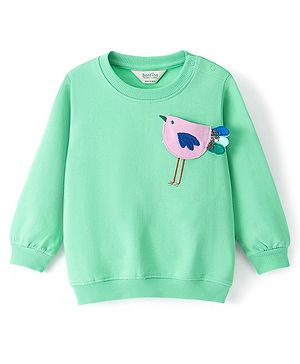 Bonfino Full Sleeves Sweatshirt With Bird Applique And Sequin Artwork - Green