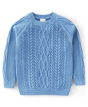 Babyhug 100% Cotton Full Sleeves Pullover Cable Knit Design Sweaters - Light Blue