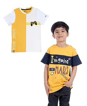 3PIN Pack Of 2 Half Sleeves Text Printed Colour Blocked Tees - Yellow & White