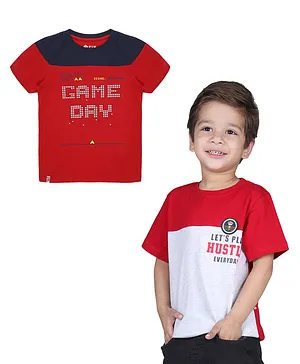 3PIN Pack Of 2 Half Sleeves Game Over Printed Colour Blocked Tees - Red & White