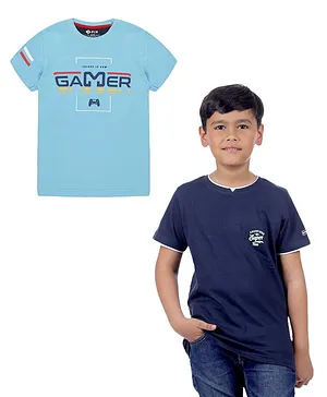 3PIN Pack Of 2 Half Sleeves Champions & Gamer Text Printed Tees - Blue