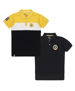 3PIN Pack Of 2 Half Sleeves Football Patched & Colour Blocked Polo Tees - Yellow & Black