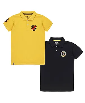 3PIN Pack Of 2 Half Sleeves Embroidered Patch Detailed Polo Tees - Yellow & Black