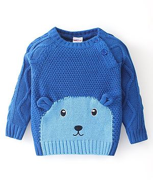 Babyhug Full Sleeves Sweater Puppy Design- Blue