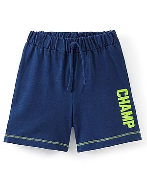 Babyhug Cotton Jersey Knit Knee Length Shorts Text Print - Navy Blue