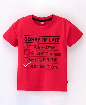 Fido Single Jersey Half Sleeves T-Shirt With Text Print - Red