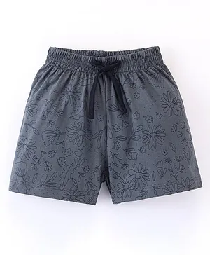 Fido Single Jersey Knit Mid Thigh Length Shorts Floral Print - Grey