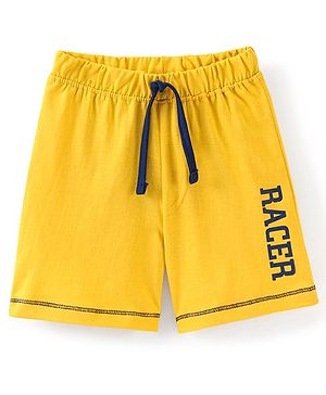 Babyhug Cotton Jersey Knit Mid Thigh Length Shorts Text Print- Yellow