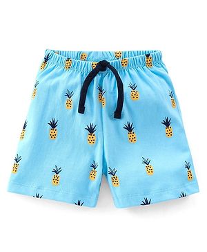 Babyhug Cotton Jersey Mid Thigh Length Shorts With Pineapple Print - Blue