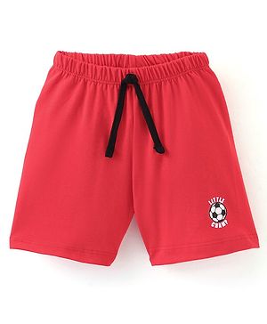 Babyhug Cotton Jersey Knit Mid Thigh Length Shorts Soccer Ball Print - Red