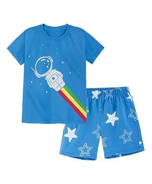 Plan B 100% Cotton  In The Dark Space Theme Glow Printed Night Suit -  - Blue