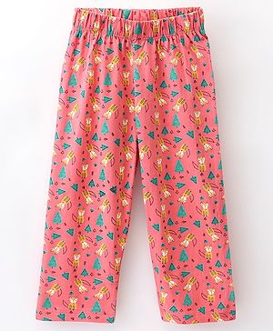 Babyhug Full Length Cotton Knit Pajama Fox Printed - Coral