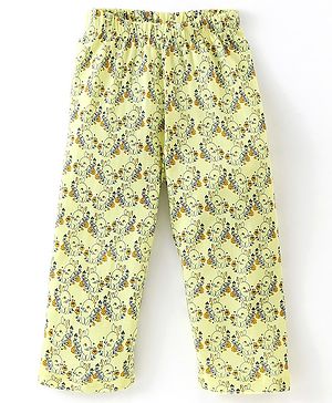 Babyhug Cotton Knit Full Length Pajama with Bunny Print - Yellow