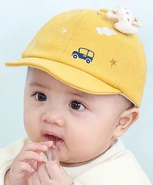 Ziory Aeroplane Appliqued Bus Patch Embroidered Beanie Cap - Yellow