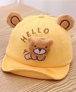 Ziory Hello Teddy Embroidered Beanie Cap - Yellow