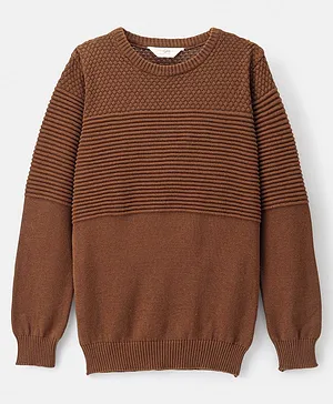 Primo Gino 100% Cotton Full Sleeves Knit Sweater Solid Colour - Brown