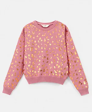 Primo Gino 100% Cotton Knit Full Sleeves Sweater Rosegold Artwork Design - Pink