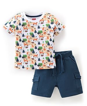 Babyhug 100% Cotton T-Shirt & Shorts Set with Jungle Print - Multicolour