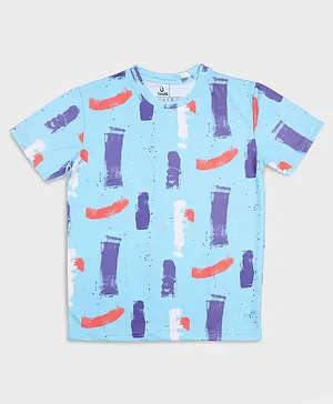 UMILDO Half Sleeves All Over Abstract Brush Strokes Printed Tee - Blue
